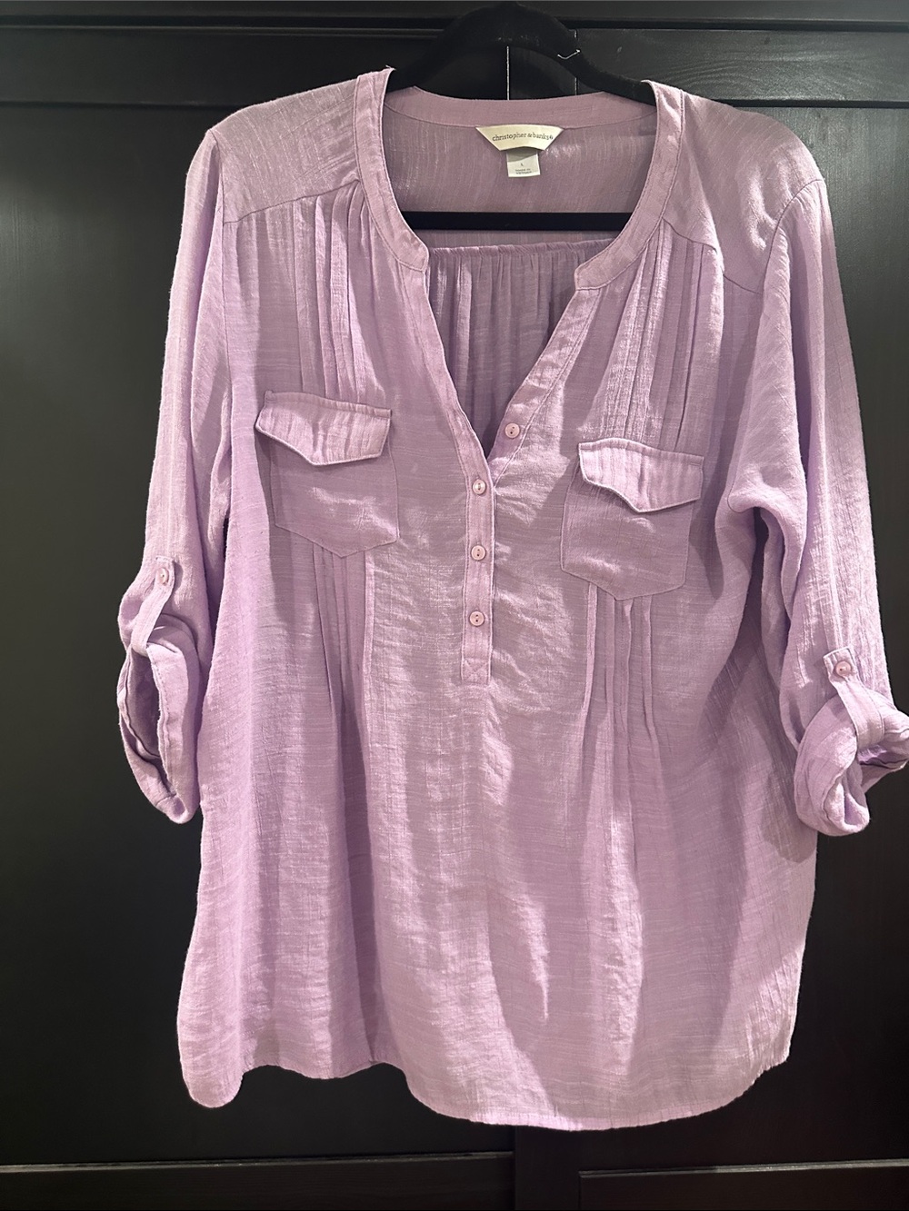 Christopher & Banks Light Lavender Button-Front Tunic with Pintucks
